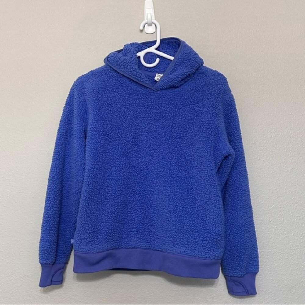 Athleta Girl Cozy Blue Faux Sherpa Girls Hoodie with Pockets size XL